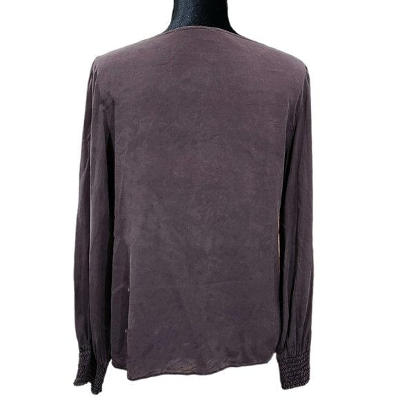 Theory Silk Lightweight Lace Up Sheer Tunic Long Sleeve Casual Top Blous L - Picture 4 of 11